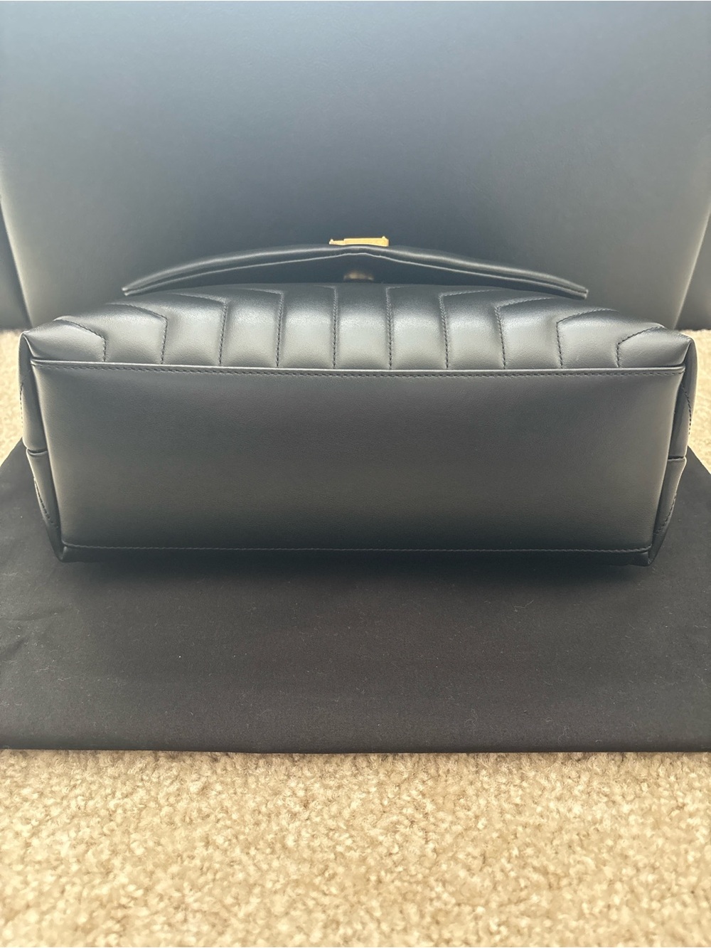 Saint Laurent Black Quilted Chevron Leather Shoulder Bag with Gold YSL Logo - Picture 5 of 15